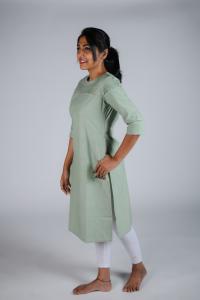 Kēmi Womens Cotton Jewel Neck Kurta with 3/4 Sleeve - Celadon Green