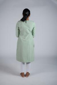 Kēmi Womens Cotton Jewel Neck Kurta with 3/4 Sleeve - Celadon Green