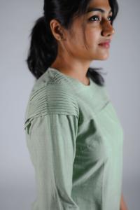 Kēmi Womens Cotton Jewel Neck Kurta with 3/4 Sleeve - Celadon Green
