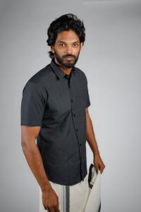 Commando Mens Cotton Solid Regular Fit Half Sleeve Shirt - Charcoal Black