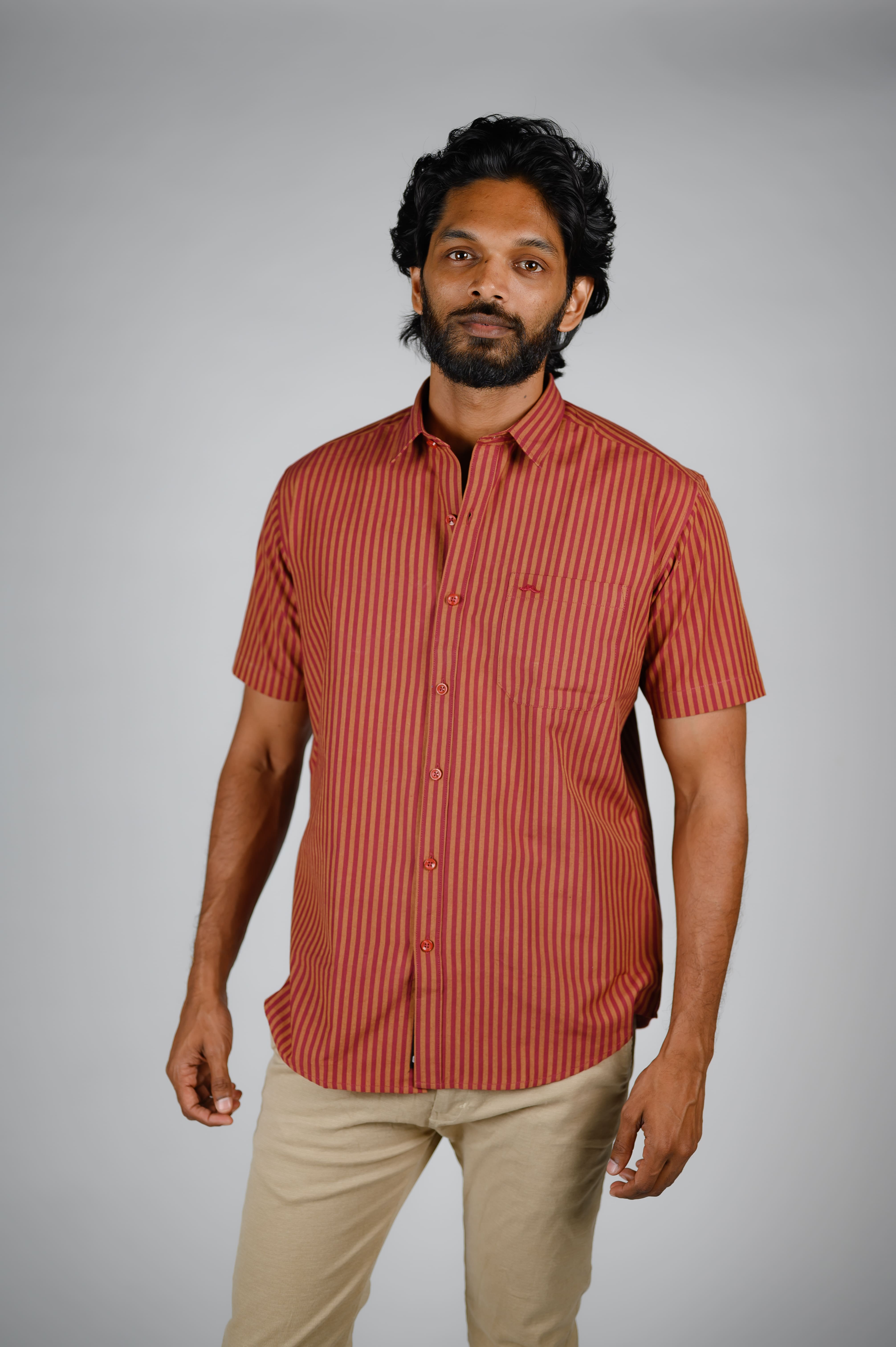 Commando Mens Cotton Striped Regular Fit Half Slee...