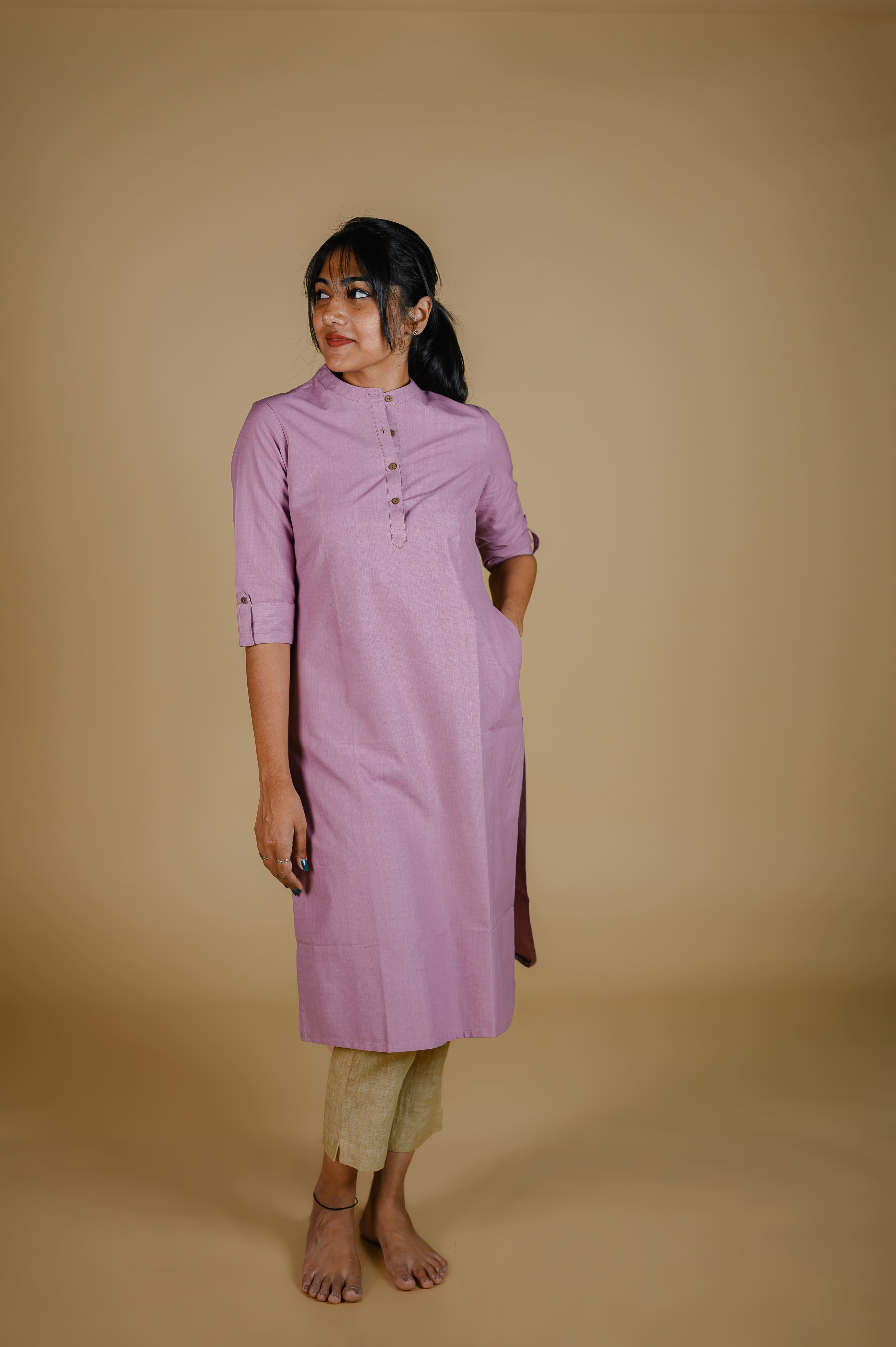 Kēmi Womens Cotton Band Collar Kurta with 3/4 Sle...