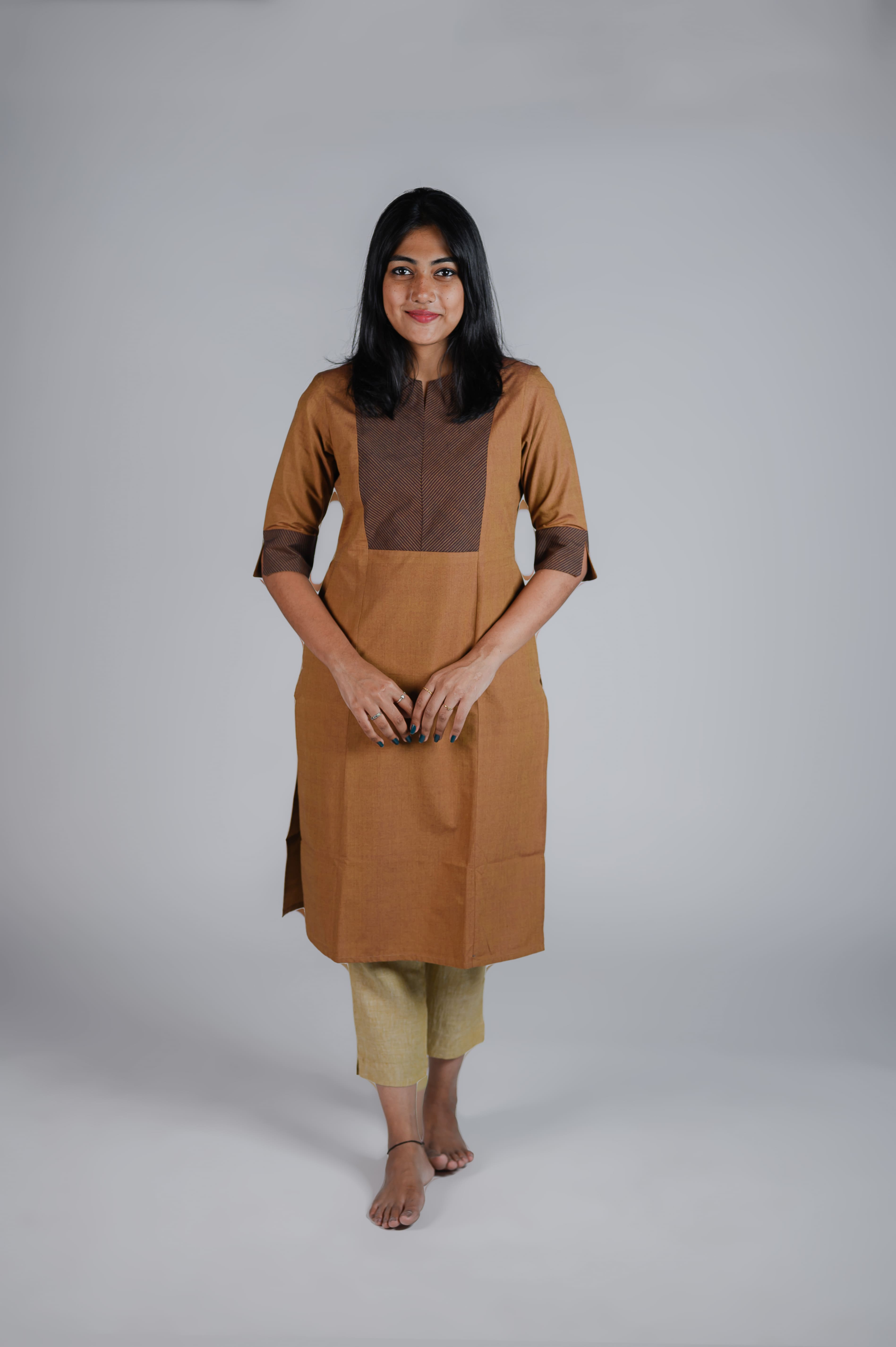 Kēmi Womens Cotton Notch Round Neck  Kurta with 3...