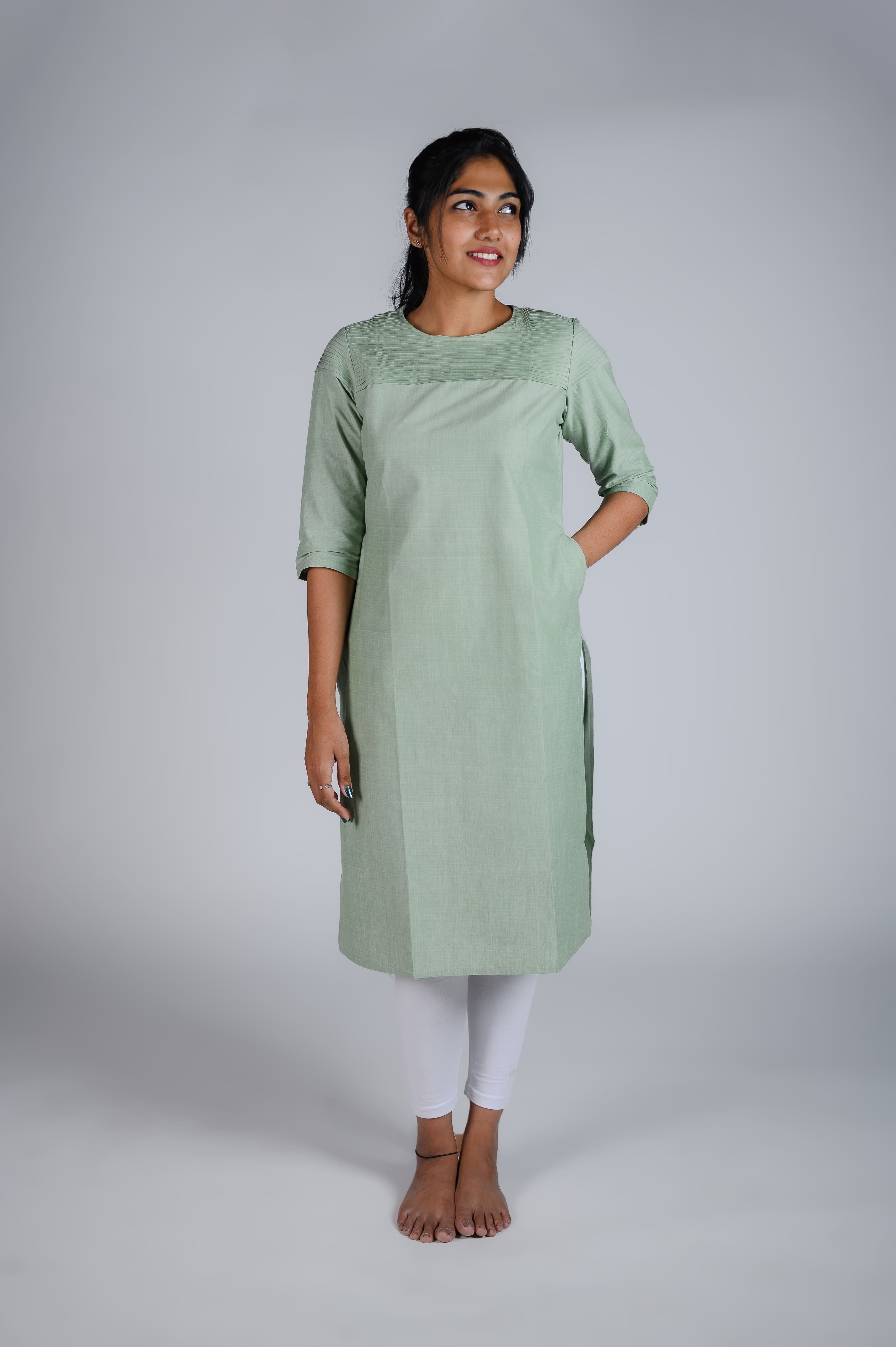 Kēmi Womens Cotton Jewel Neck Kurta with 3/4 Slee...