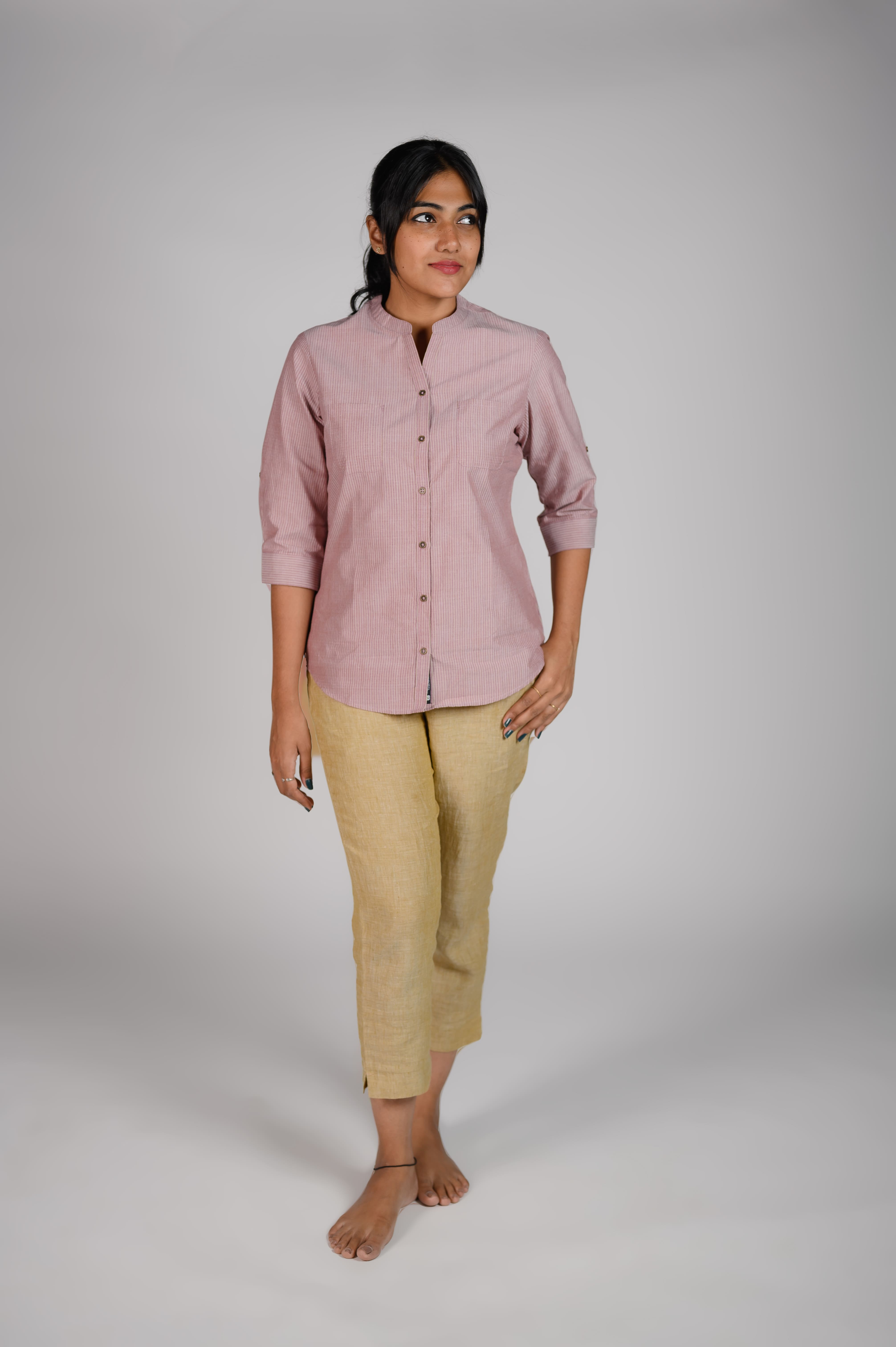 Kēmi Womens Cotton V-Neck Band Collar Shirt with ...