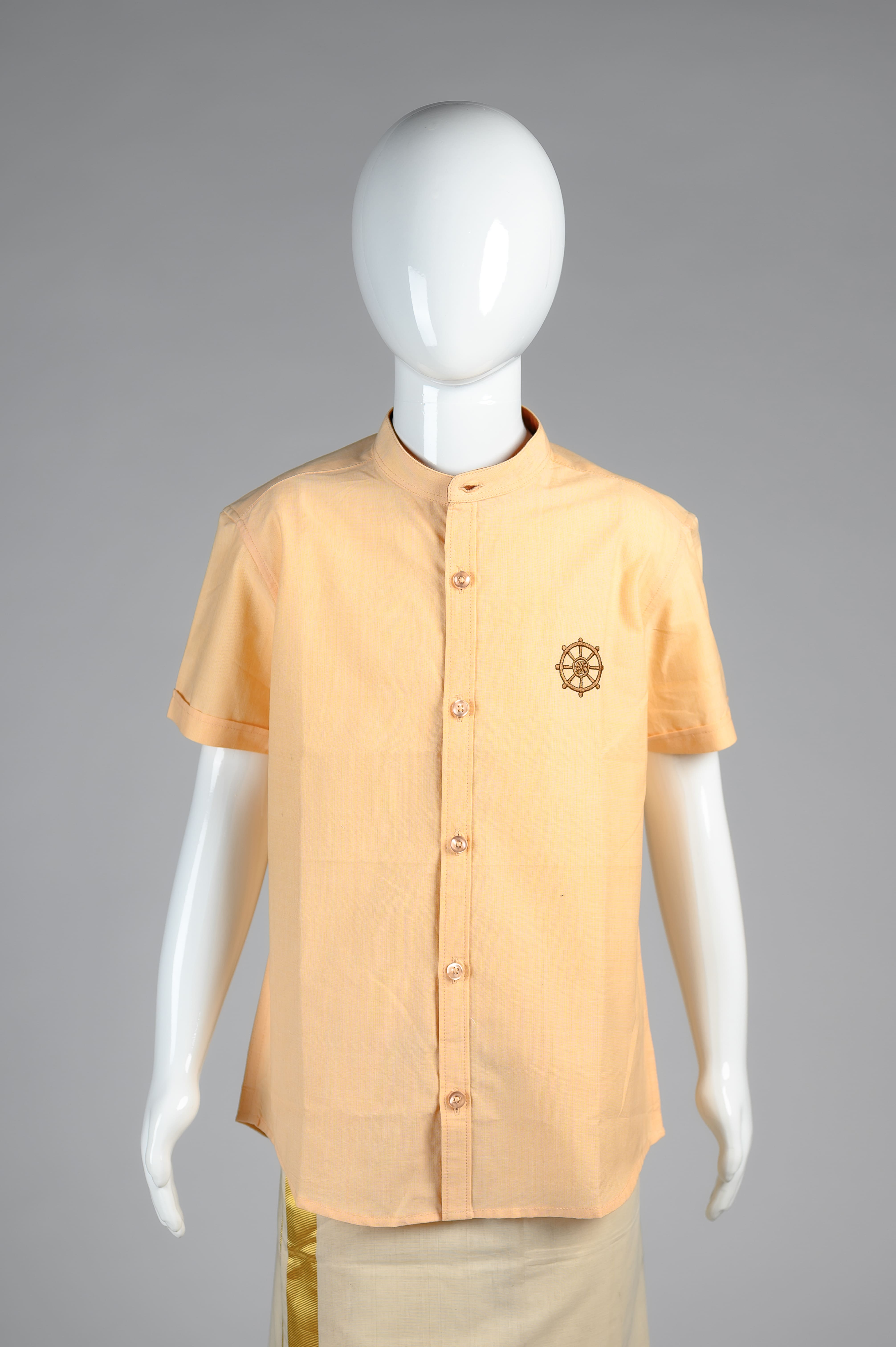 Junior Commando Boys Cotton Solid Half Sleeve Shirt - Apricot Cream